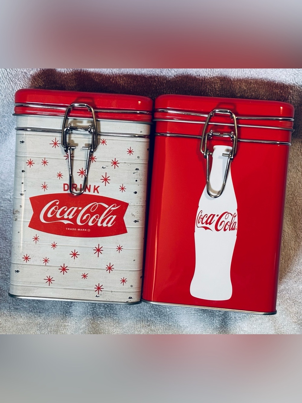 Pair of Officially Licensed Coca Cola Lock Top Tin Canisters